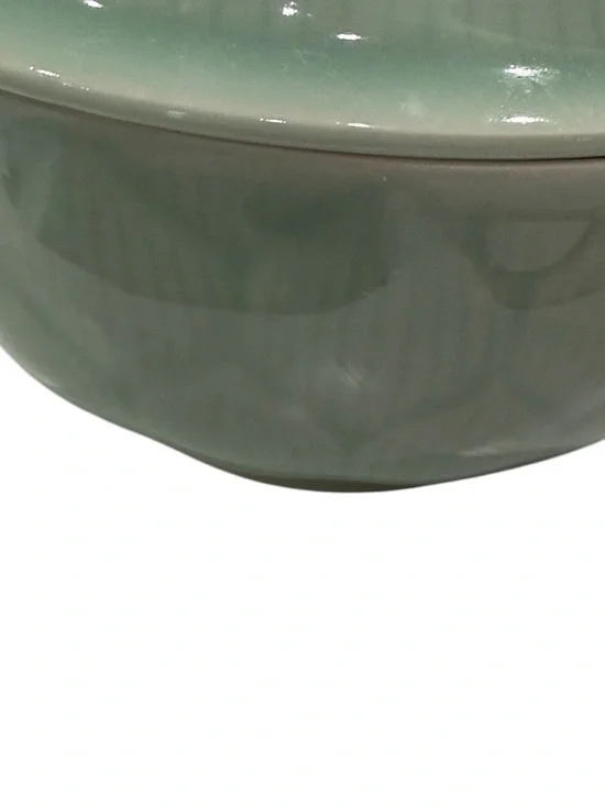 Longquan Dombed Covered Soup Rice Bowl Lotus Petal Celadon Koi Collection 5inch - Picture 6 of 7